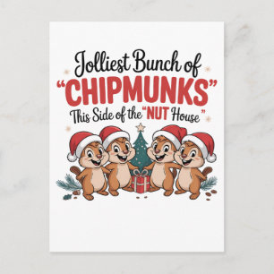 Jolliest Bunch of Chipmunks Funny Rodents Xmas Holiday Postcard