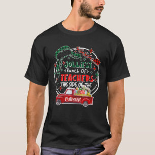 Jolliest Bunch Teacher Christmas Buffalo Plaid Tea T-Shirt