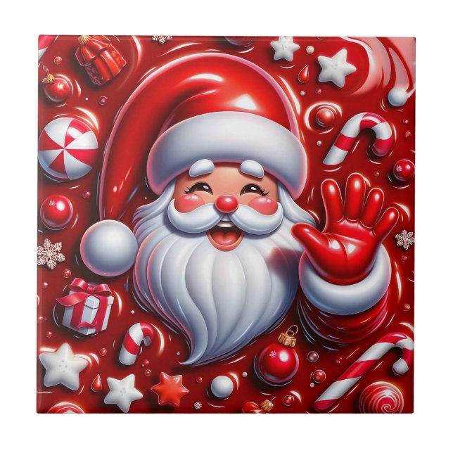 Jolly 3D Santa in Red Ceramic Tiles (Front)