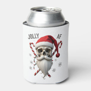 Jolly Af Christmas Skull Santa Hat Happy Xmas Holi Can Cooler