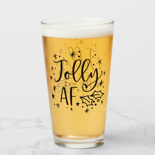 Jolly AF | Fun Christmas Drinking Humour Glass (Front Filled)