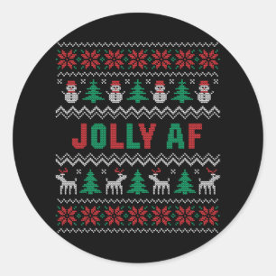 Jolly Af Funny Christmas Classic Round Sticker