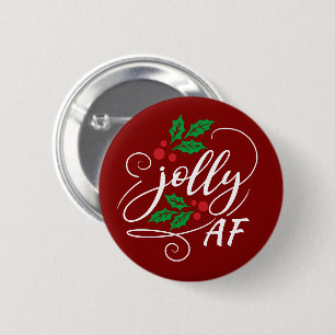 Jolly AF Red Christmas Holly Sarcastic Humour 6 Cm Round Badge