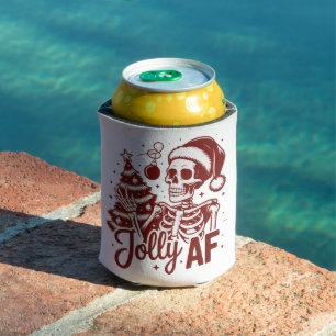 Jolly Af Skeleton Snarky Christmas Sarcastic Funny Can Cooler