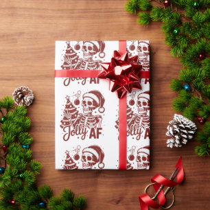 Jolly Af Skeleton Snarky Christmas Sarcastic Funny Wrapping Paper