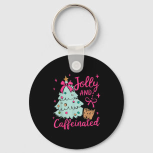 Jolly &amp; Caffeinated Coffee Coquette Bow Xmas T Key Ring