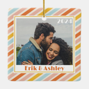 Jolly and Bright Colourful Stripes Photo Christmas Ceramic Ornament