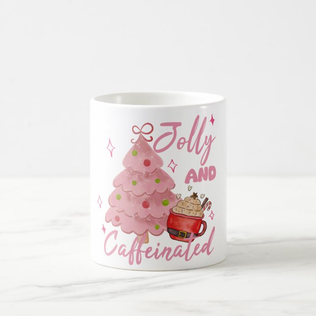Jolly and Caffeinated Christmas Tree Coffee Design Coffee Mug (Center)