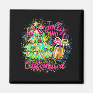Jolly And Caffeinated Christmas Tree Coquette Bow Magnet
