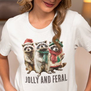 Jolly and Feral Racoon Christmas T-Shirt