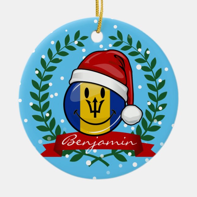 Jolly Barbados Flag Christmas Style Ceramic Ornament (Front)
