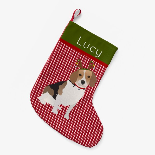 Jolly Beagle Personalised Small Christmas Stocking (Front (Hanging))
