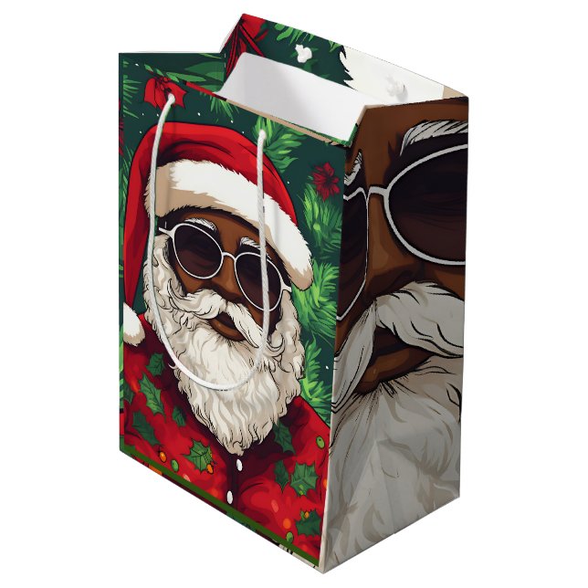 Jolly Black Santa Christmas Gift Bag (Back Angled)