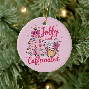 Jolly & Caffeinated Cofee Christmas Retro Trendy  Ceramic Ornament