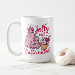 Jolly & Caffeinated Cofee Christmas Retro Trendy Coffee Mug