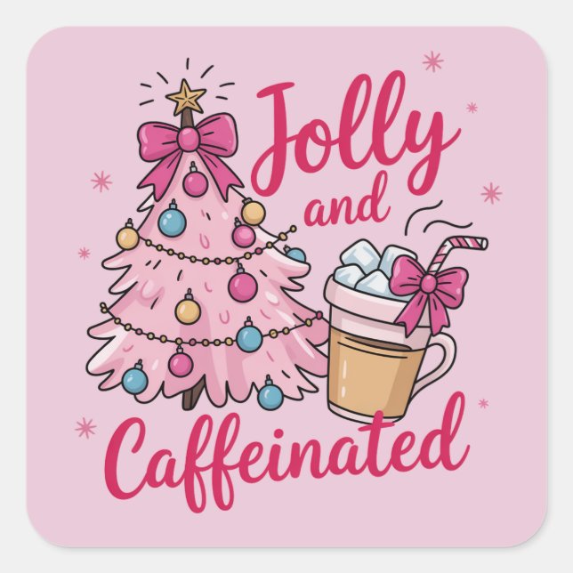 Jolly & Caffeinated Cofee Christmas Retro Trendy  Square Sticker (Front)