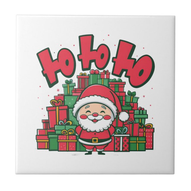 Jolly Cartoon Santa Christmas Ceramic Tile (Front)