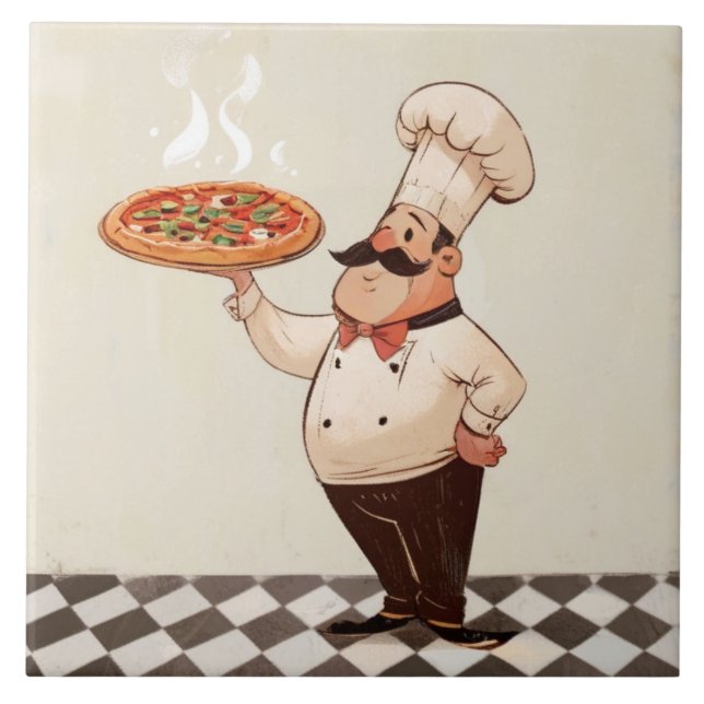 Jolly Chef: Chefs Hat Cook Presents Pizza Kitchen Ceramic Tile (Front)