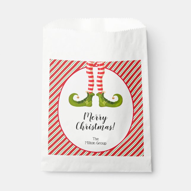 Jolly Christmas Elf Legs Stripes Holiday Favour Bag (Front)