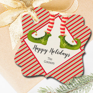 Jolly Christmas Elf Legs Stripes Holiday Favour Tags