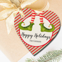 Jolly Christmas Elf Legs Stripes Holiday HEART
