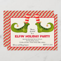 Jolly Christmas Elf Legs Stripes Holiday Invites