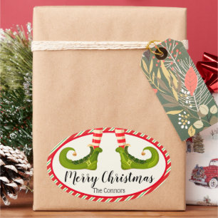 Jolly Christmas Elf Legs Stripes Holiday OVAL Oval Sticker
