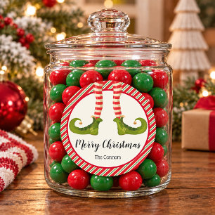 Jolly Christmas Elf Legs Stripes Holiday ROUND Classic Round Sticker