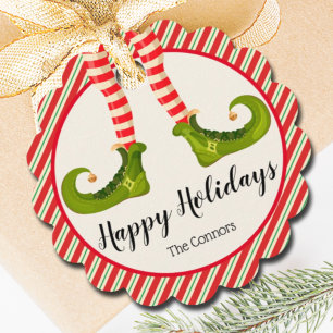 Jolly Christmas Elf Legs Stripes Holiday SCALLOP Favour Tags