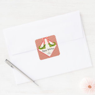 Jolly Christmas Elf Legs Stripes Holiday SQUARE Sticker