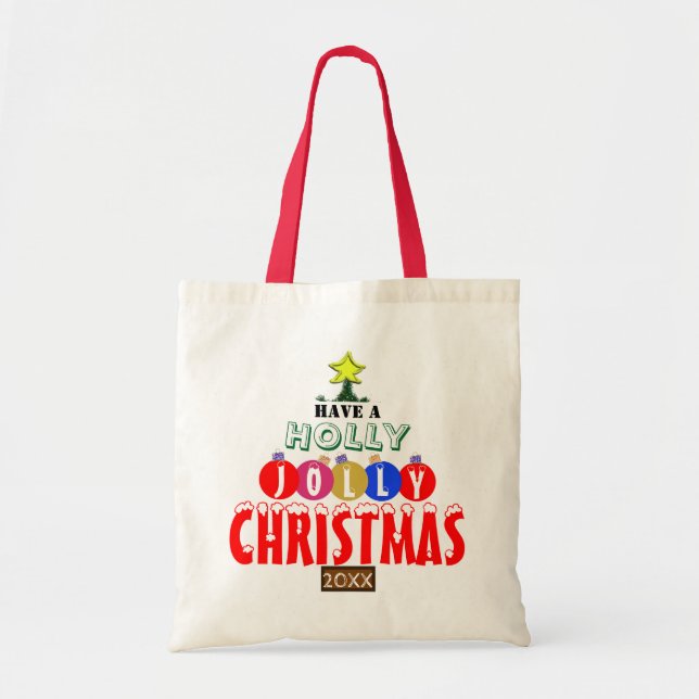 Jolly Christmas Ornaments Reversible Tote Bag (Front)
