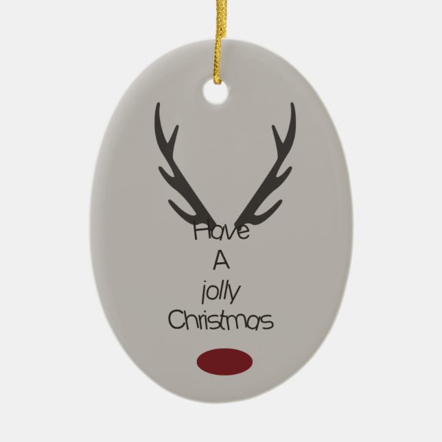 Jolly Christmas Reindeer Antlers Ceramic Tree Decoration (Front)