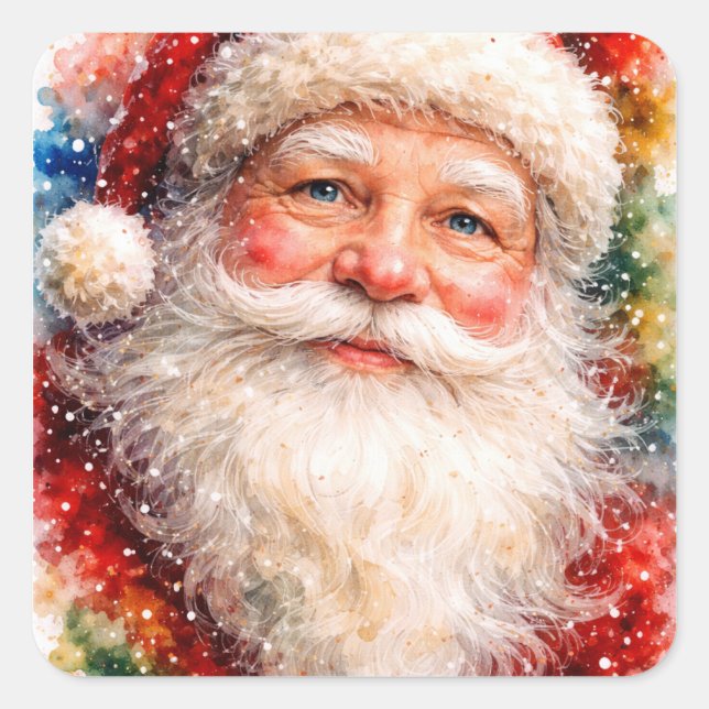 Jolly Christmas Santa Portrait Square Sticker (Front)