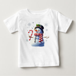 Jolly Christmas Snowman with Candy Cane Baby T-Shirt