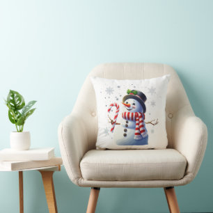 Jolly Christmas Snowman with Candy Cane Cushion