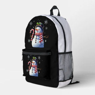 Jolly Christmas Snowman with Candy Cane Printed Backpack