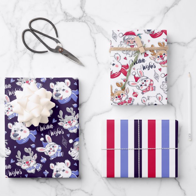 Jolly Christmas Winter Wrapping Paper Set of 3 (Front)