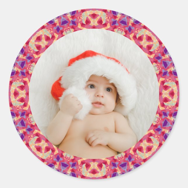 Jolly Custom Christmas Photo Frame Scrapbooking Classic Round Sticker (Front)