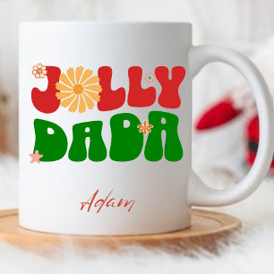 Jolly Dada Retro Groovy Custom Dad Name Christmas Mug