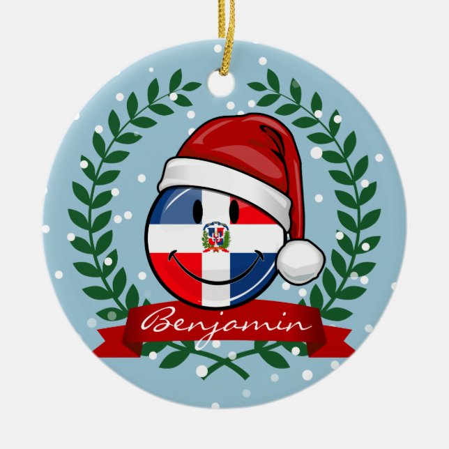 Jolly Dominican Republic Flag Christmas Ceramic Tree Decoration (Front)