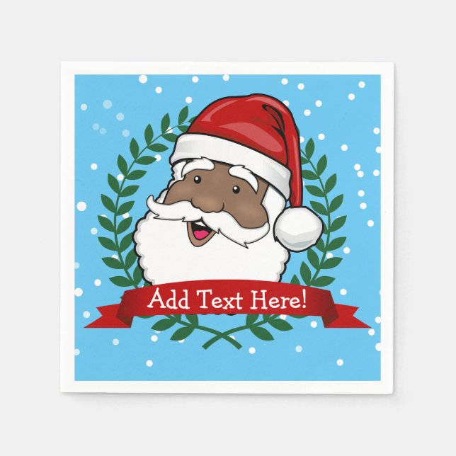 Jolly Ethnic Santa Custom Text Christmas Napkin (Front)