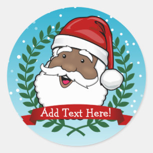 Jolly Ethnic Santa Custom Text Classic Round Sticker