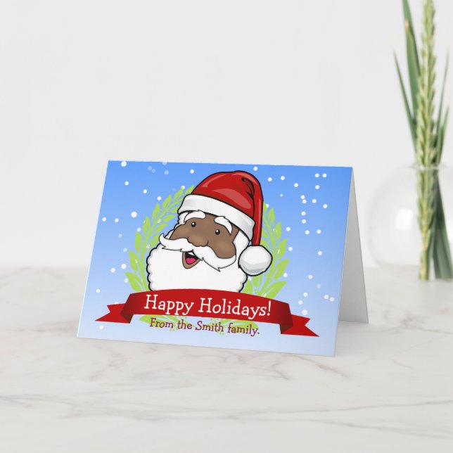 Jolly Ethnic Santa Custom Text Holiday Card (Front)