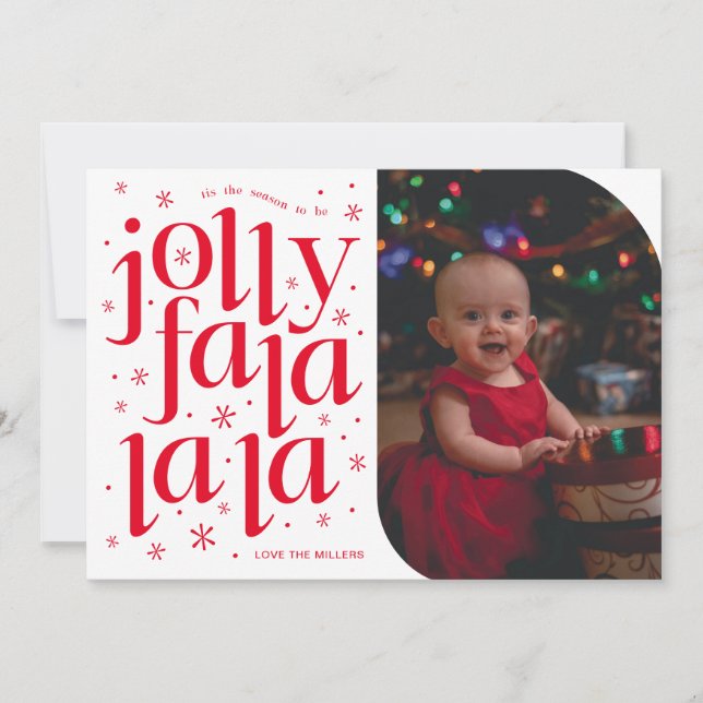Jolly Fa La La La Whimsical Photo Holiday Card (Front)