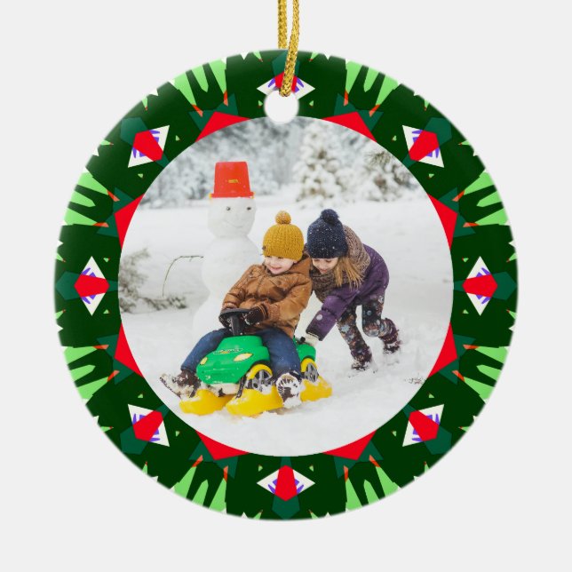 Jolly Festive Custom Christmas Photo Picture Frame Ceramic Ornament (Front)