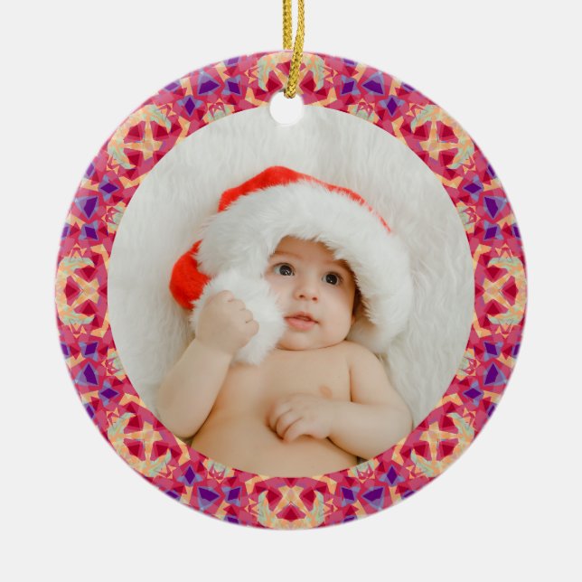 Jolly Festive Custom Christmas Photo Picture Frame Ceramic Ornament (Front)