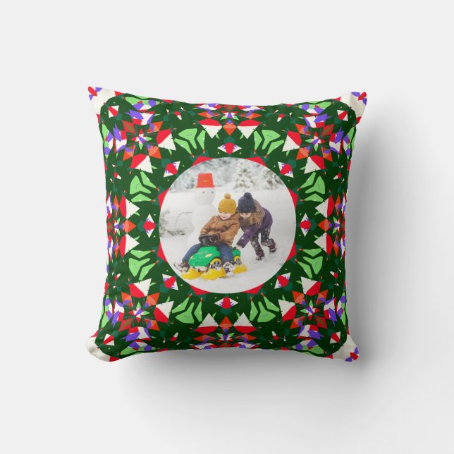 Jolly Festive Custom Christmas Photo Picture Frame Cushion (Front)