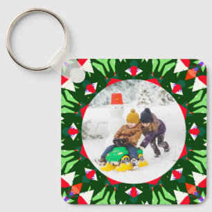 Jolly Festive Custom Christmas Photo Picture Frame Key Ring