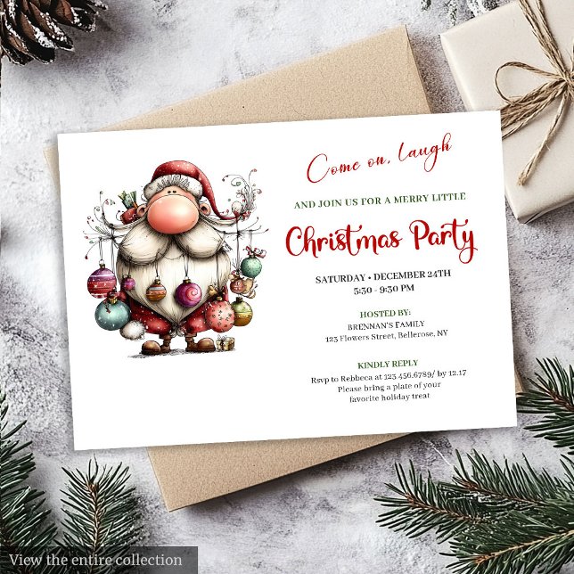 Jolly Funny Santa Red Green Editable Holiday Card (Jolly Funny Santa Red Green Editable Holiday Invite)