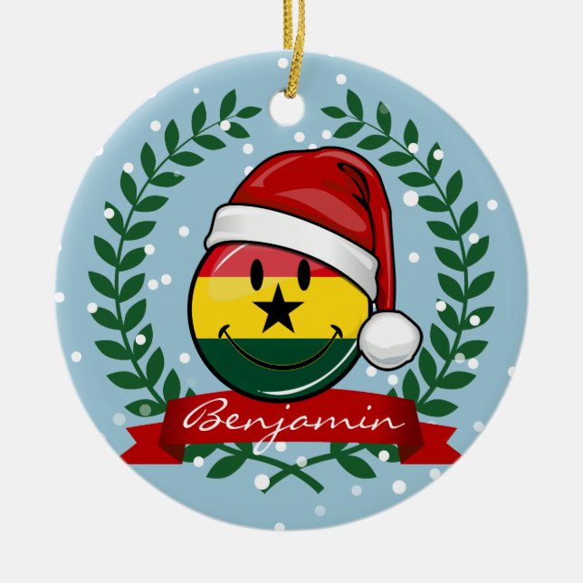 Jolly Ghanian Flag Christmas Style Ceramic Ornament (Front)